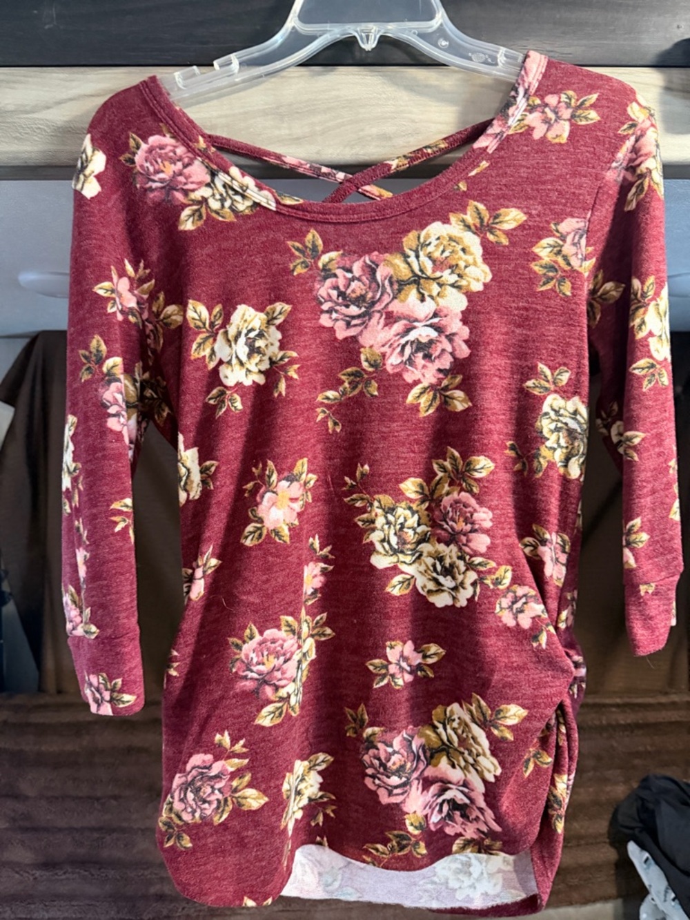 Floral Crisscross Back Maroon Knit Top